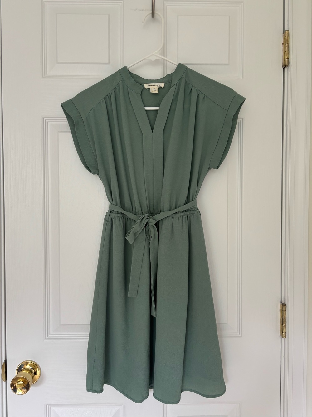 Monteau Sage Green Tie-Waist Midi Dress